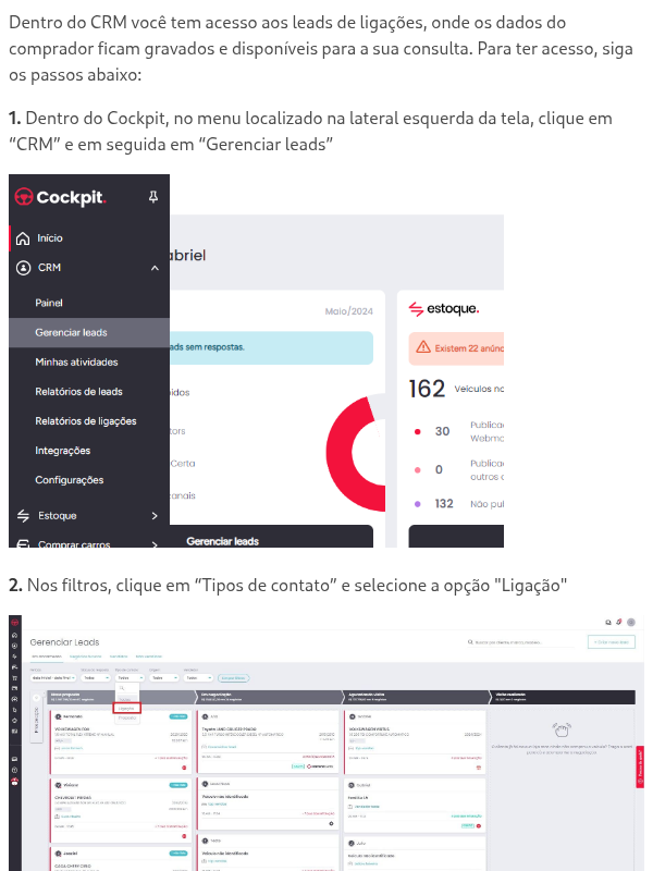 Como visualizo meus leads de ligação dentro do CRM?