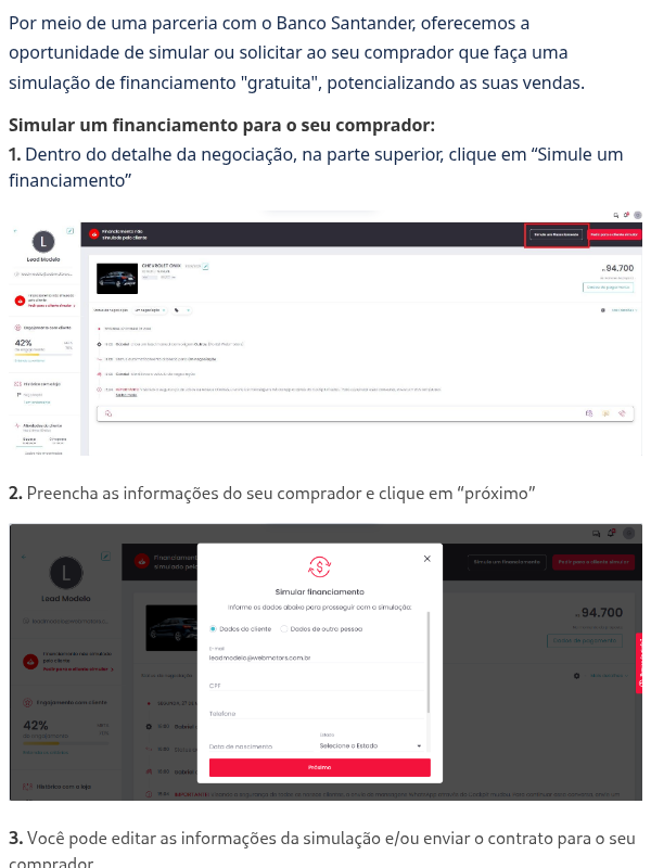 Como funciona a simulação de financiamento dentro do CRM?