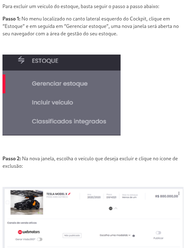 Como excluir um veículo do estoque?