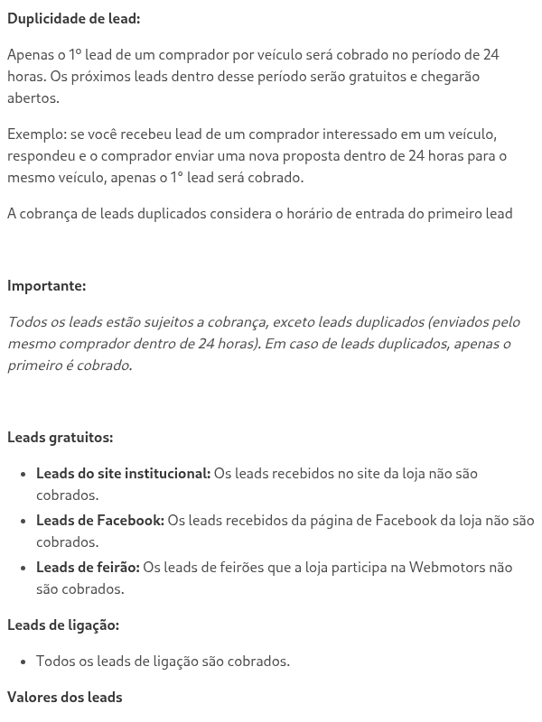 Cobrança de leads no Plano Performance