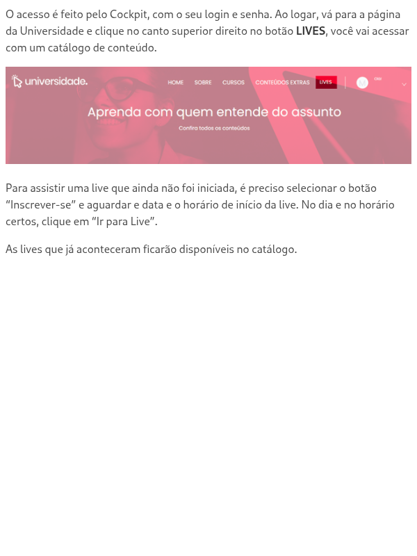 Como acessar a live da Universidade?