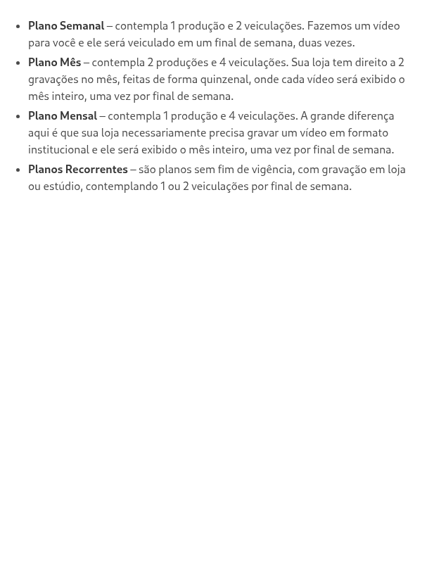 Quais são os planos vendidos hoje?