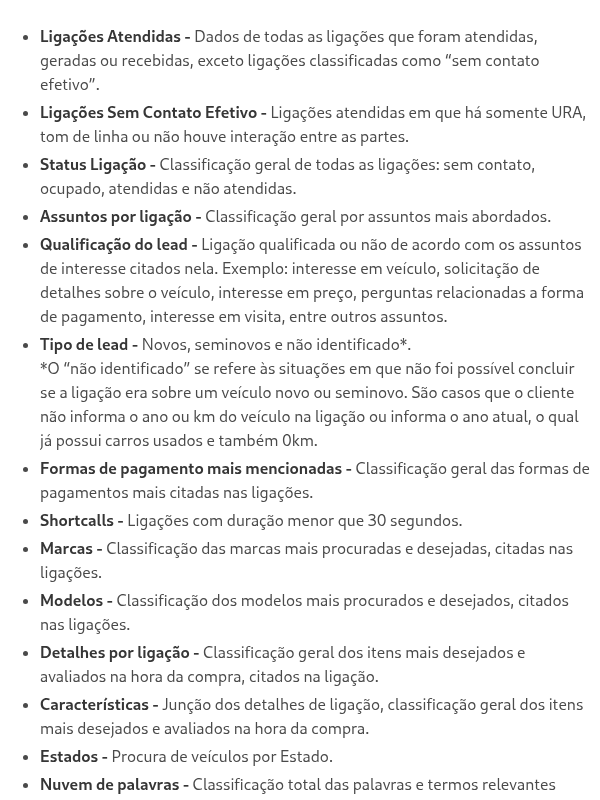 Glossário relatório de ligações