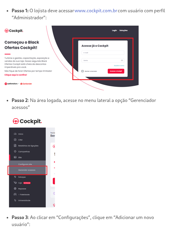 Como cadastrar um usuário com perfil “API Site” no Cockpit?