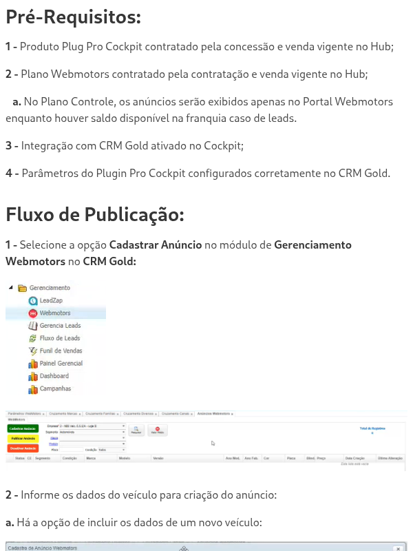 Como publicar anúncios na Webmotors via Plugin Pro Cockpit no CRM Gold?