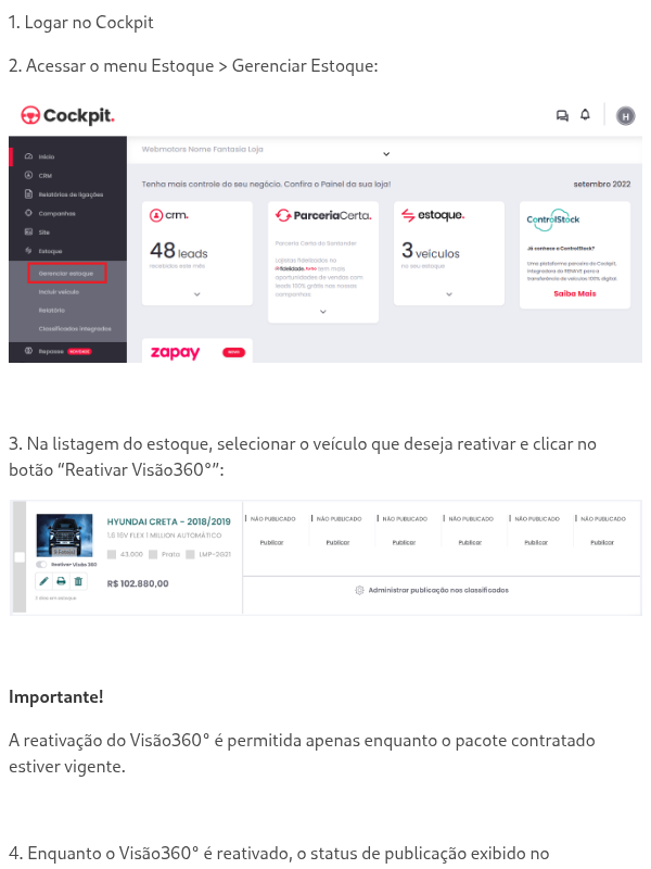 Como reativar o Visão360° de um anúncio?