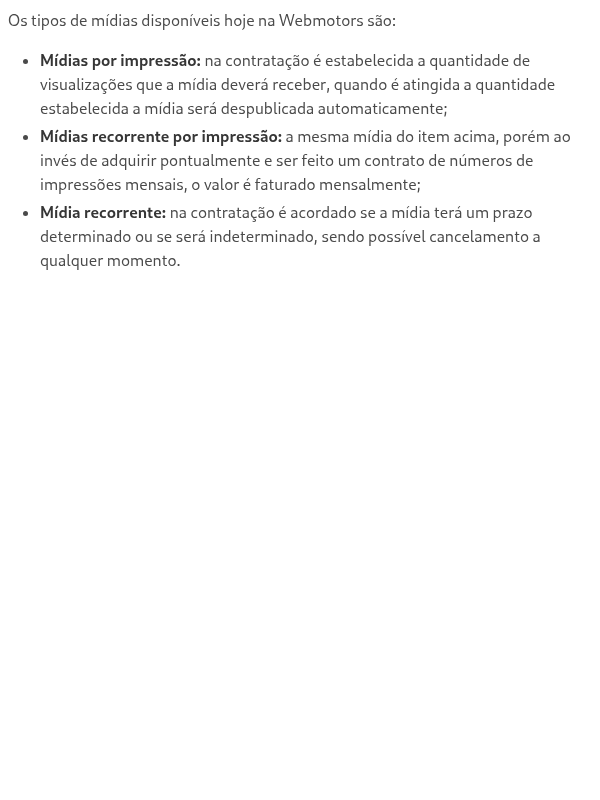 Quais são os tipos de mídias disponíveis?