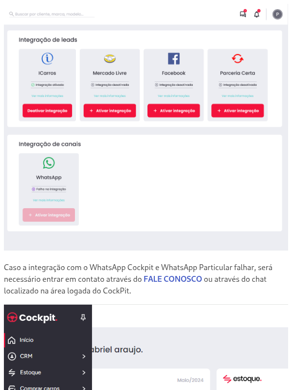 E se minha integração com o WhatsApp Cockpit e Particular falhar?