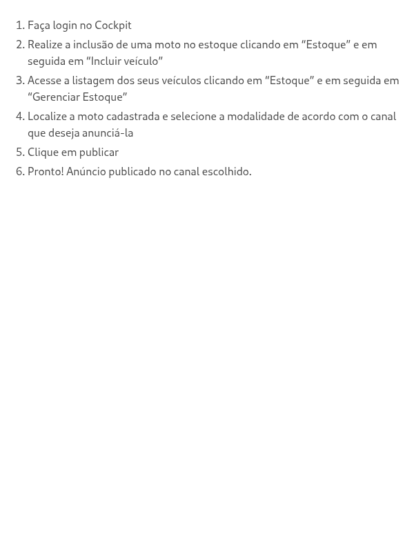 Como publicar anúncios de moto nos canais?