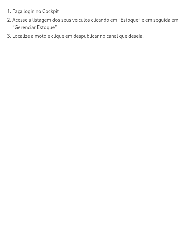 Como despublicar anúncios de moto nos canais?