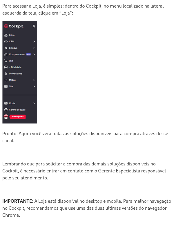 Como acessar a Loja?