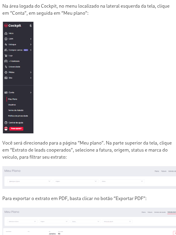 Como extrair o extrato de lead cooperado?