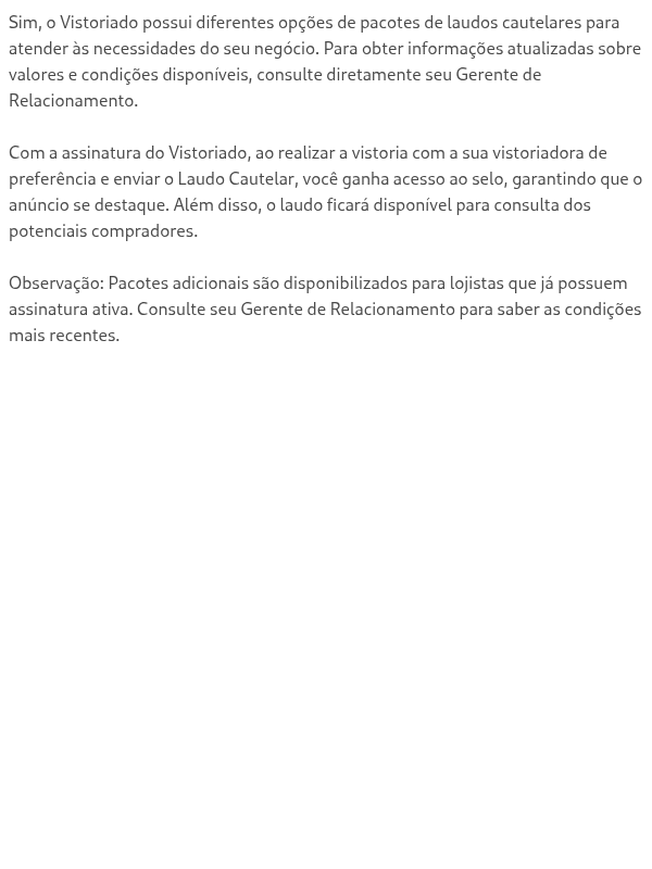O Vistoriado tem algum custo?