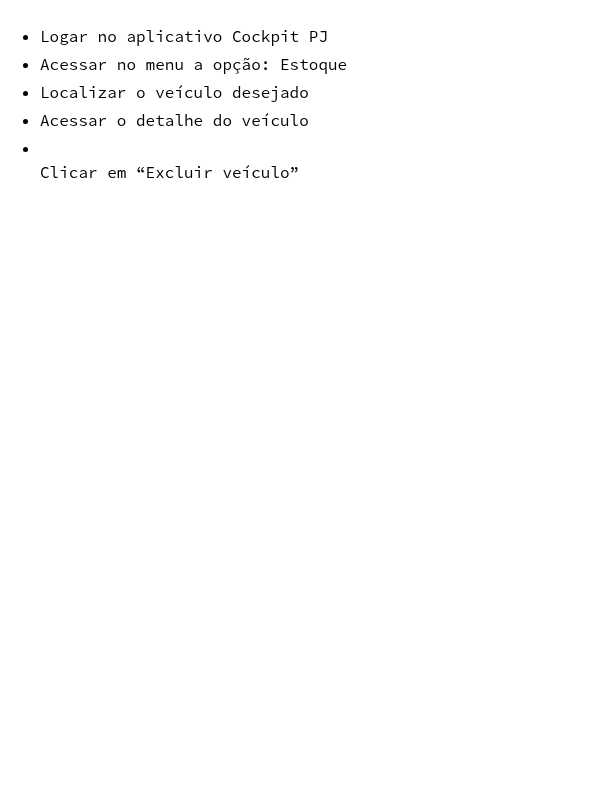 Como excluir um veículo no estoque?