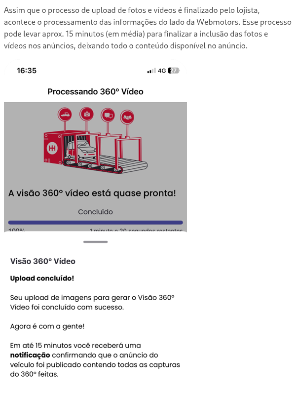 Realizei o upload das imagens, porém meu 360º Vídeo não está disponível no portal?