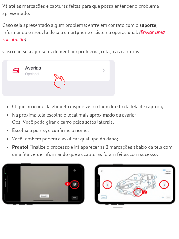 Realizei a captura de avarias, porém não apareceu a marcação no giro do 360º Vídeo, o que fazer?