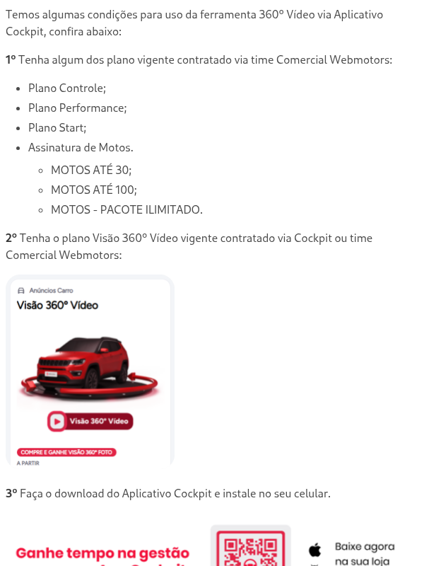 Pré-requisitos para utilizar o Visão 360º Vídeo