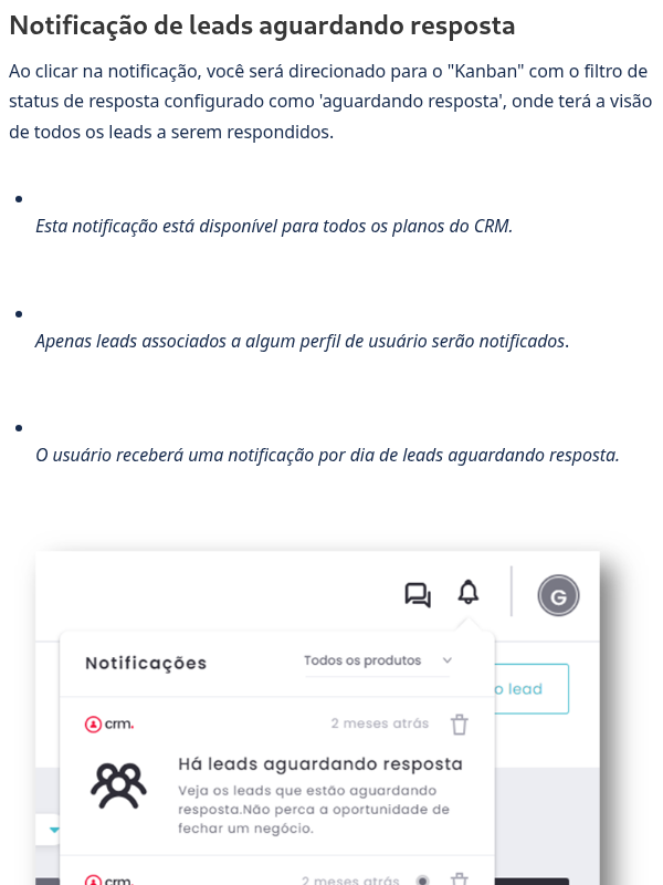 Quais são as notificações enviadas pelo CRM?