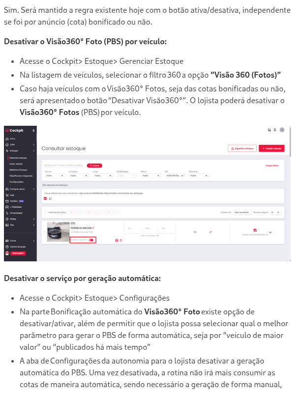 Cliente poderá desativar o Visão360° Foto (PBS) de um anúncio?