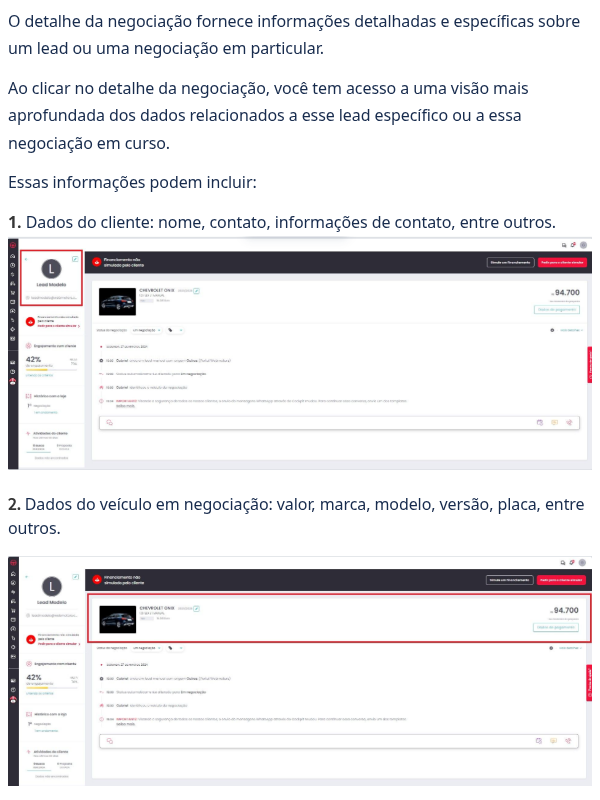 O que é o detalhe da negociação?