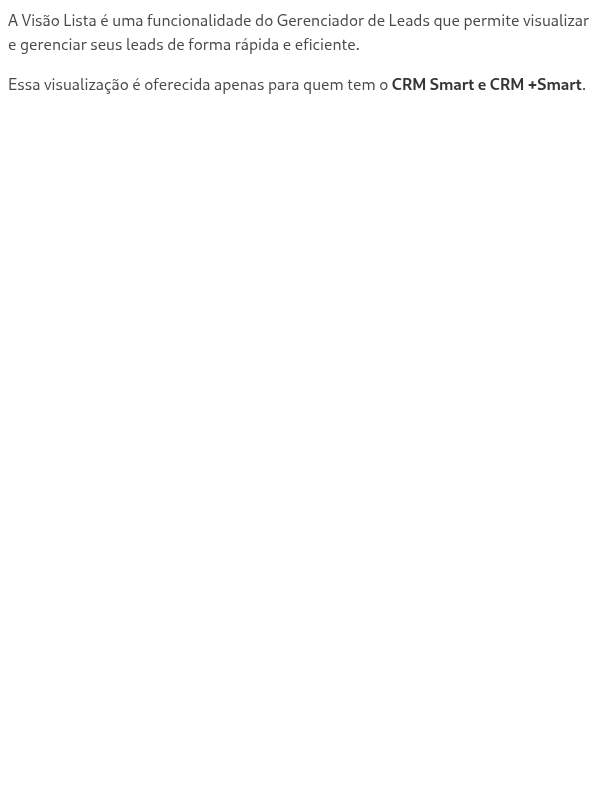 O que é a Visão Lista no Gerenciador de Leads?