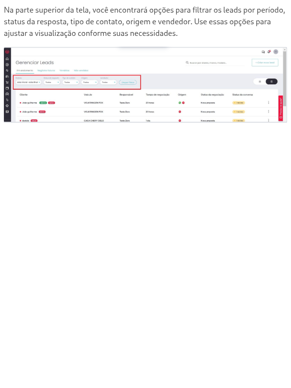 Como posso filtrar os leads na Visão Lista?