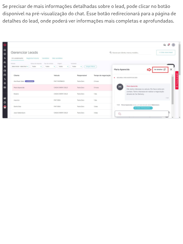 O que acontece se eu quiser ver mais detalhes sobre o lead?