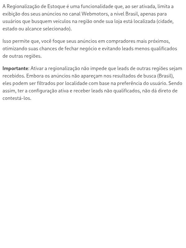 O que é a Exibição regional de anúncios no canal Webmotors?