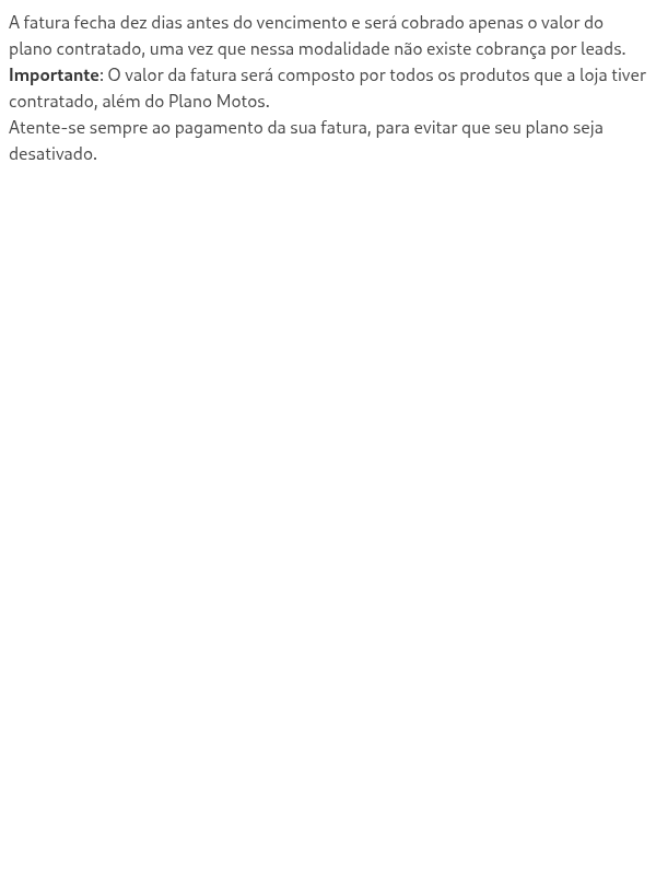 Como funciona o faturamento do Plano Motos?