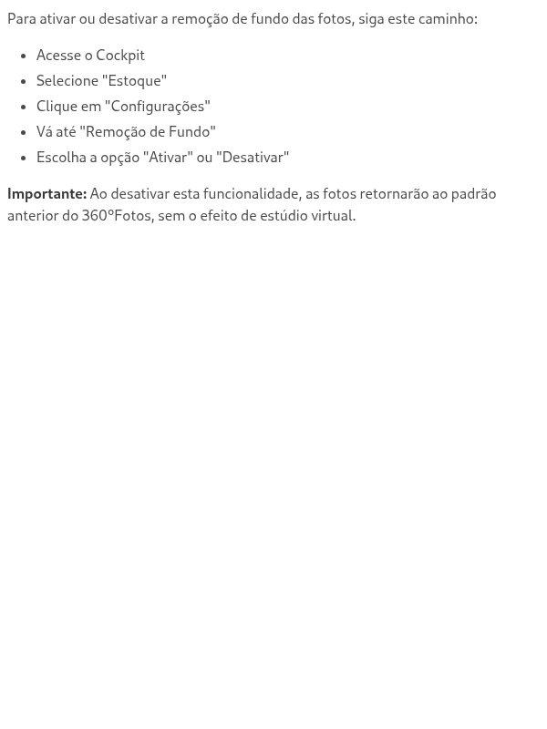 Como faço para ativar ou desativar a funcionalidade de remoção do fundo?