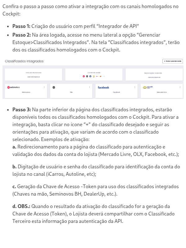 Como ativar a integração com os canais homologados no Cockpit?