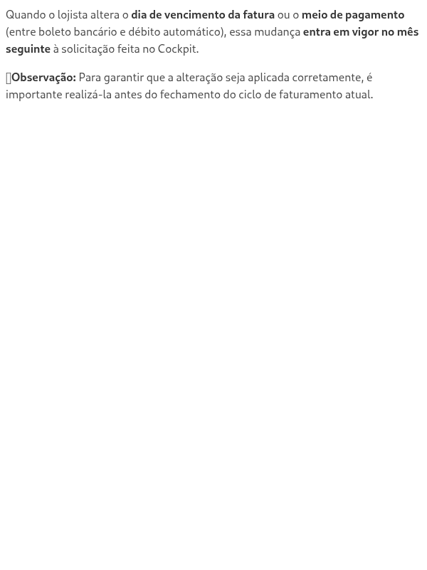 Se alterar o dia de vencimento da fatura ou meio de pagamento, quando entra em vigor?
