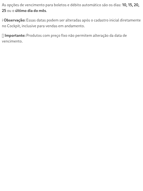 Quais são as opções de vencimento disponíveis para os boletos e débito automático?