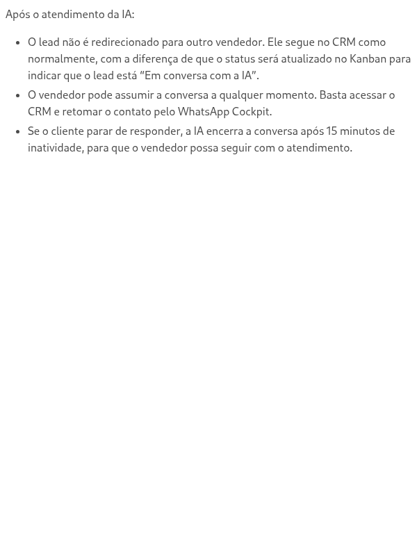 O que acontece após o atendimento inicial da IA?