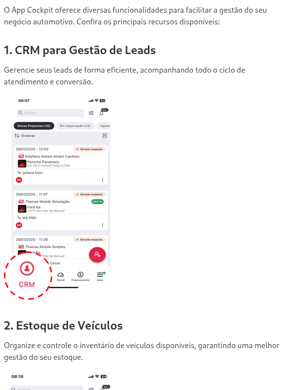 Quais principais funcionalidades você encontra no App Cockpit?