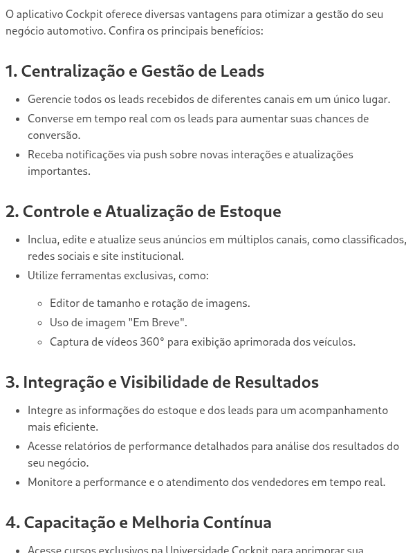 Quais as vantagens de usar o App Cockpit?
