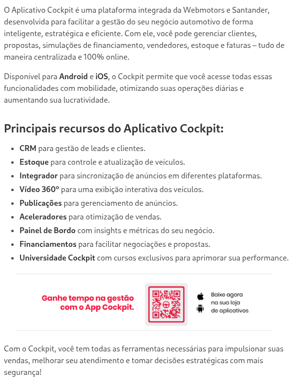 O que é o Aplicativo Cockpit?
