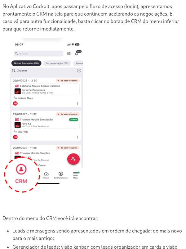 Como acessar o CRM no App Cockpit?