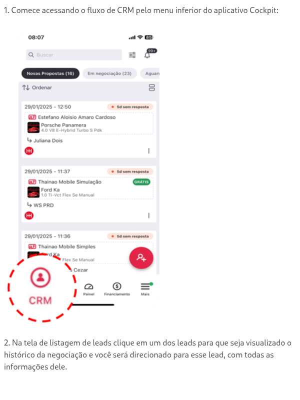 Como visualizar o histórico da negociação no App Cockpit?