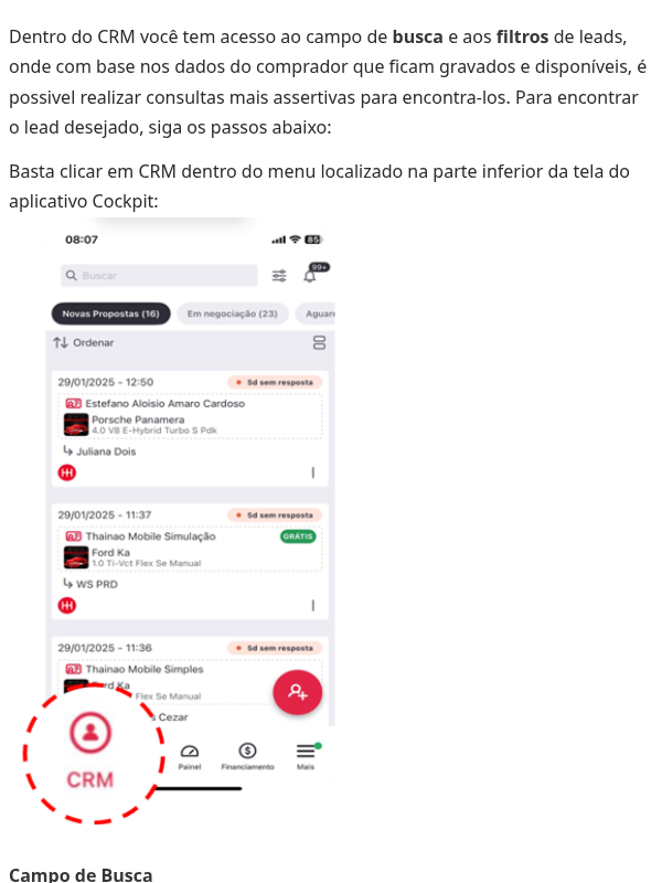 Como encontro mais facilmente meus leads dentro do CRM no App Cockpit?