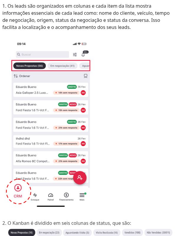 Como os leads são organizados na Visão Lista do App Cockpit?