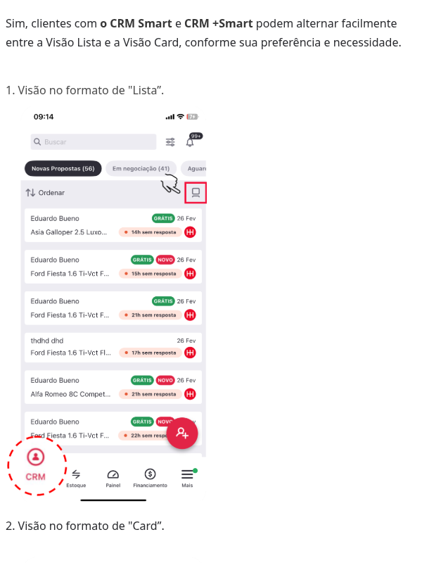 Posso alternar entre a Visão Lista e outras visualizações no App Cockpit?
