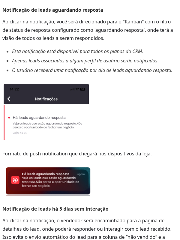 Quais são as notificações enviadas pelo CRM no App Cockpit?