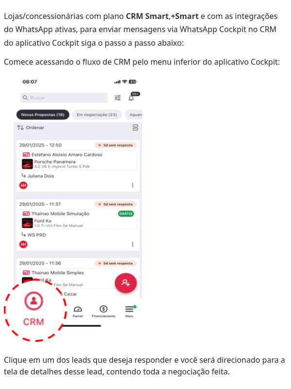 Como trocar mensagens via WhatsApp Cockpit no App Cockpit?