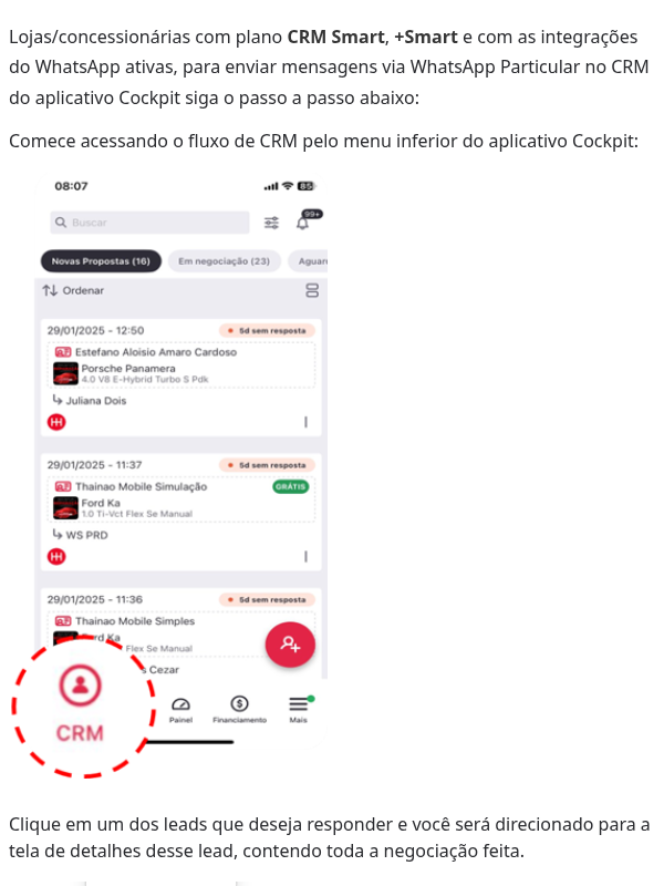 Como trocar mensagens via WhatsApp Particular no App Cockpit?