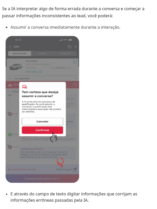 E se a IA cometer um erro ou não entender o cliente no aplicativo Cockpit?