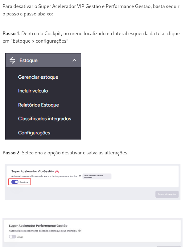 Como desativar o Super Acelerador VIP gestão e Performance Gestão por um período?