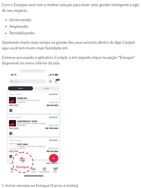 O que é o Estoque no App Cockpit?