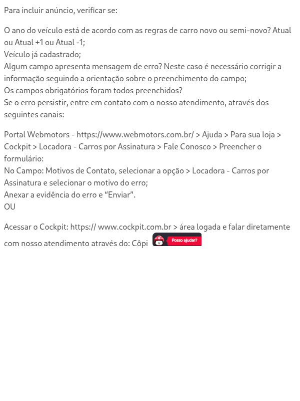 Em caso de erro para incluir ou excluir um anúncio, como devo proceder?