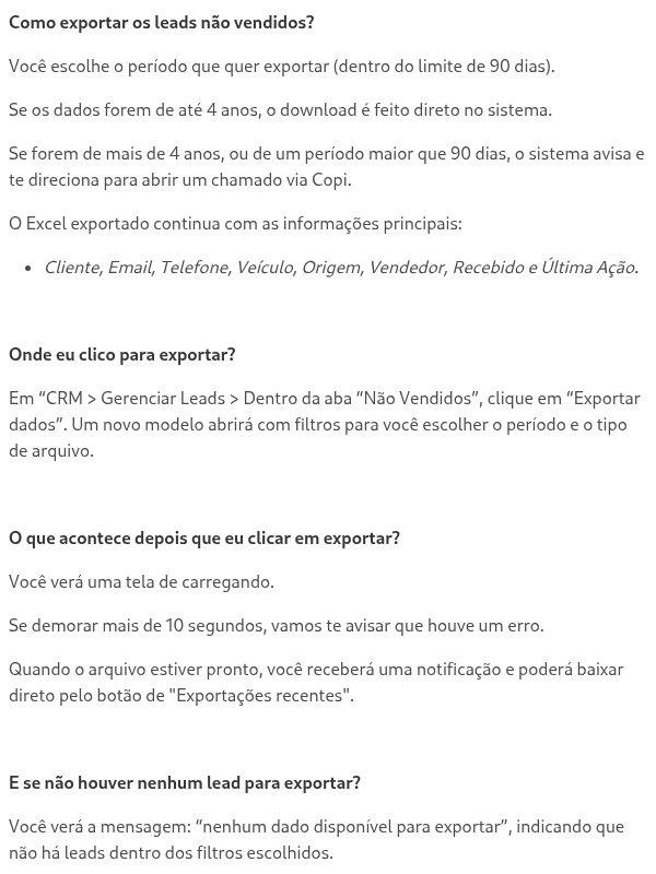 Exportação de Leads - Não vendidos